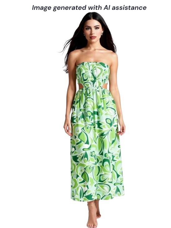 Aakaa Pants - Aakaa S green strapless cutout wide leg jumpsuit with pockets